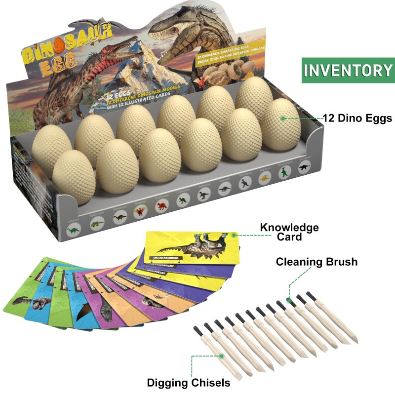 EARTH'SCODE Dinosaur Eggs Excavation Dig Kit, 12 Dino Egg with 12 Cute Unique Dinosaurs Inside Toys for Best Holiday & Birthday Archaeology Science STEM Crafts Gifts for Kids 3-12 Years Old - Image 2