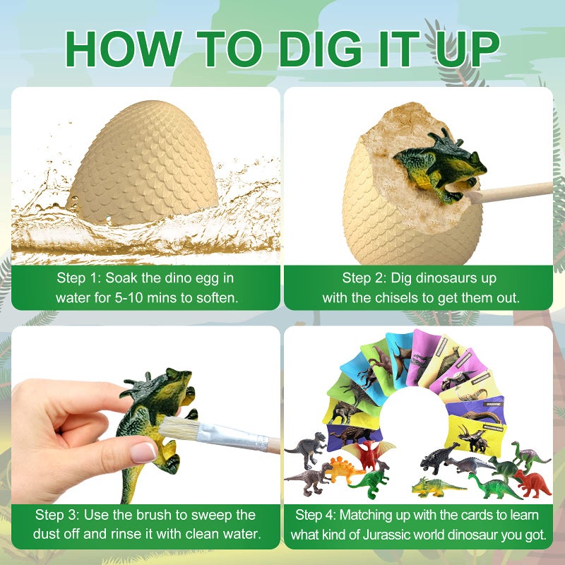EARTH'SCODE Dinosaur Eggs Excavation Dig Kit, 12 Dino Egg with 12 Cute Unique Dinosaurs Inside Toys for Best Holiday & Birthday Archaeology Science STEM Crafts Gifts for Kids 3-12 Years Old - Image 4