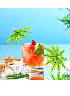 Y&D Toothpicks Paper Umbrellas Tropical Coconut Palm Tree Bamboo Handmade Cocktail Parasol Sticks for Decorations Hawaii Party Decoration 50 Pieces Green  - Image 3