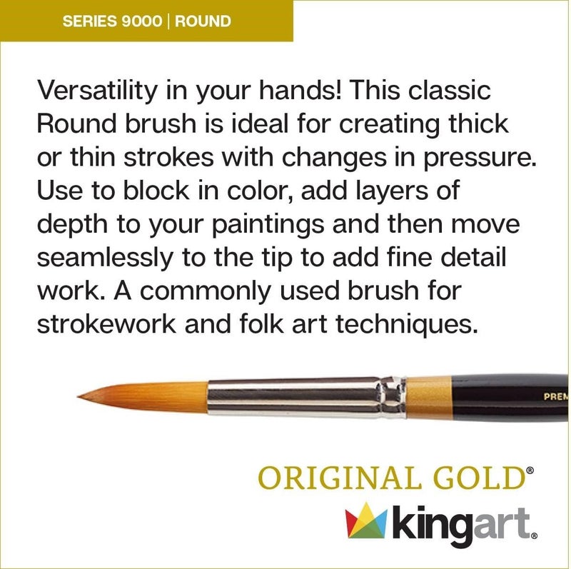 Premium Original Gold 9000-8 Round Series Artist Brush, Golden Taklon Synthetic Hair, Short Handle, for Acrylic, Watercolor, Oil and Gouache Painting, Size 8