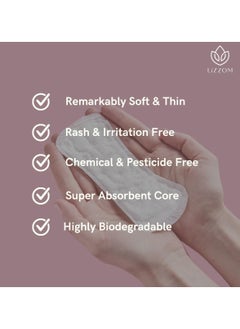 LiZZOM LiZZOM Organic THICK Night Pads (Pack of 2) - REGULAR Size with wings - 20 count. Dry feel | Plastic free | Antibacterial | Odor & Rash free.  - Image 2