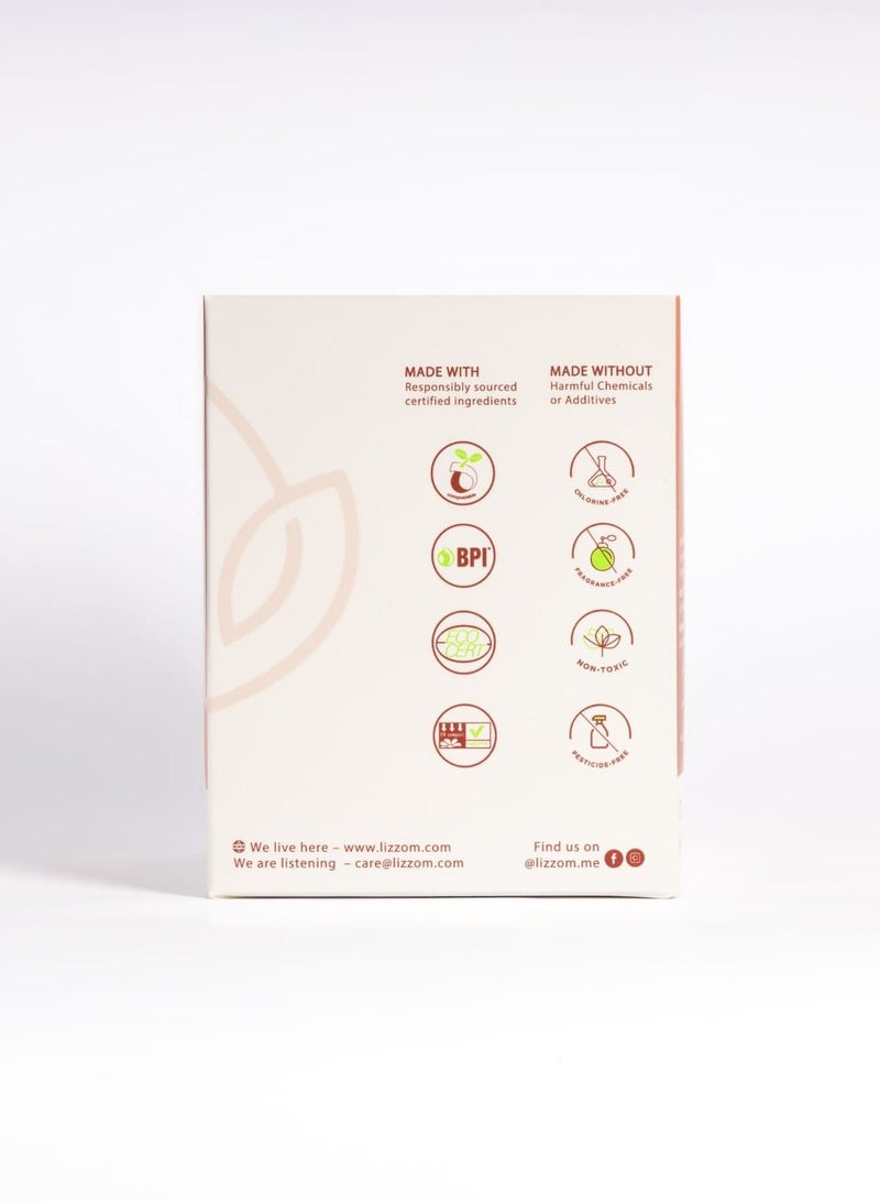 LiZZOM فوط ليلية سميكة عضوية من ليزوم (عبوة من قطعتين) - مقاس عادي بأجنحة - 20 قطعة. ملمس جاف | خالية من البلاستيك | مضادة للبكتيريا | خالية من الروائح والطفح الجلدي. - Image 5