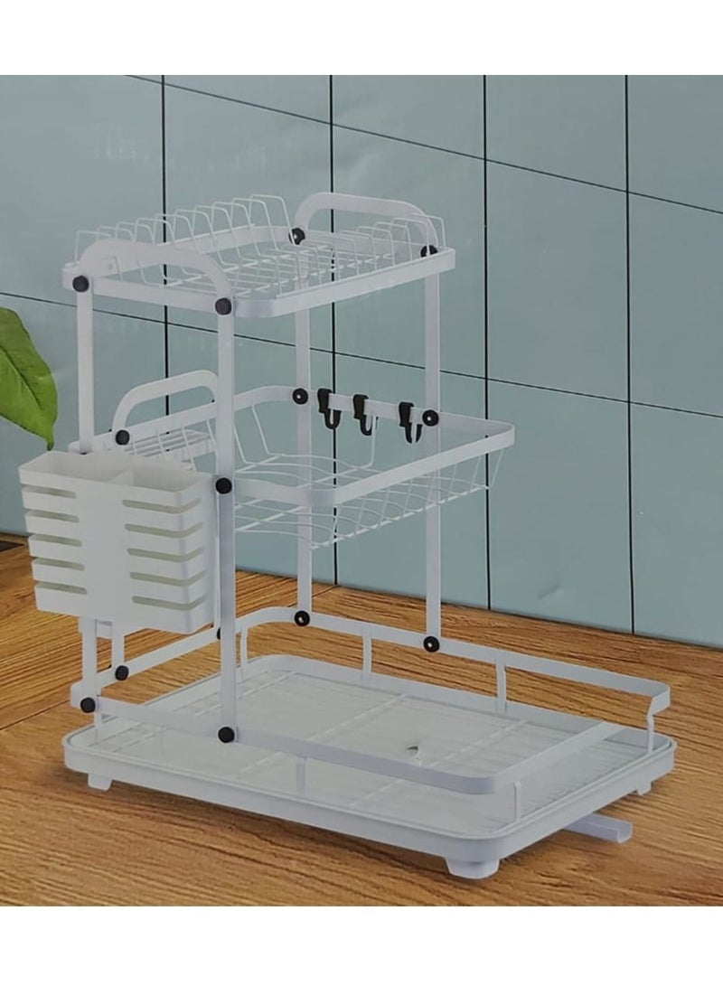 DubaiGallery 3 Tier Dish Drying Rack, Dish Rack And Drainboard Set for Kitchen Counter, Stainless Steel Sink Organizer Dish Racks with Cups Holder, Utensil Holder, Dish Strainer Shelf  - Image 1