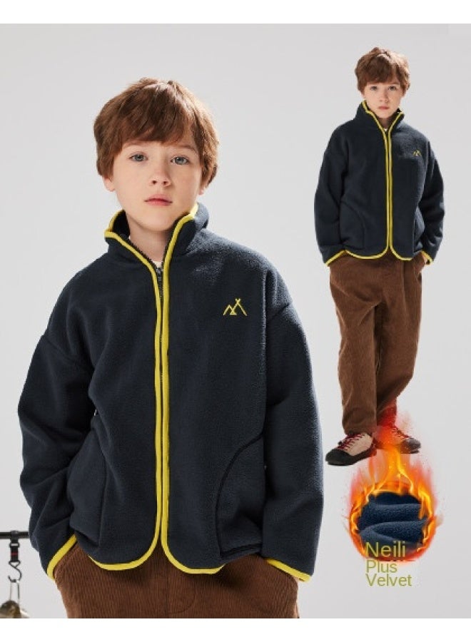 MQD School Uniform Magic Tool Children's Polar Fleece Jacket For Boys And Girls, Thickened Outerwear For Autumn And Winter, Medium To Large Children's Granular Fleece Coat - Image 1