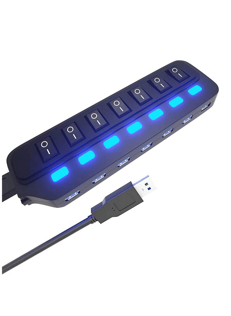 SYOSI USB Hub 3.0 Splitter, 7 Port USB Data Hub with Individual OnOff Switches and Lights for Laptop, PC, Computer, Mobile HDD, Flash Drive, PD Charging for Macbook and Other Type C Laptops - Image 1