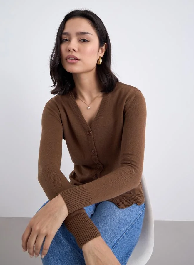Styli Regular Fit Button Placket Knit Cardigan