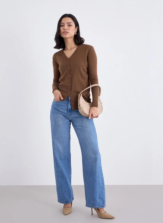 Styli Styli Regular Fit Button Placket Knit Cardigan