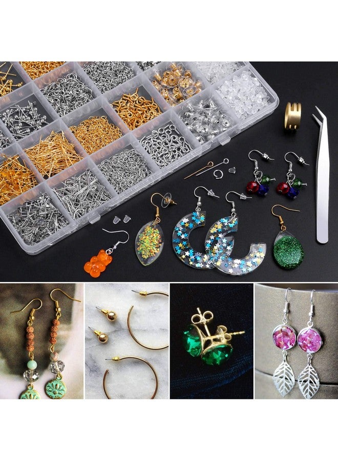 Caffox Earring Making Supplies Kit Caffox 2900Pcs Earring Hardware Pieces Repair Parts With Earring Hooks Posts Backs And Jump Rings For Making Earrings Studs And Jewelry Making (Silver & Gold) - Image 3