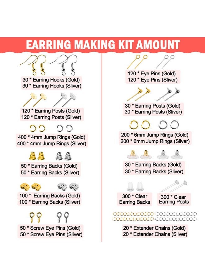 Caffox Earring Making Supplies Kit Caffox 2900Pcs Earring Hardware Pieces Repair Parts With Earring Hooks Posts Backs And Jump Rings For Making Earrings Studs And Jewelry Making (Silver & Gold) - Image 4