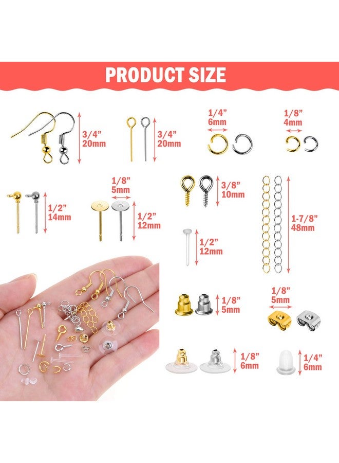 Caffox Earring Making Supplies Kit Caffox 2900Pcs Earring Hardware Pieces Repair Parts With Earring Hooks Posts Backs And Jump Rings For Making Earrings Studs And Jewelry Making (Silver & Gold) - Image 5