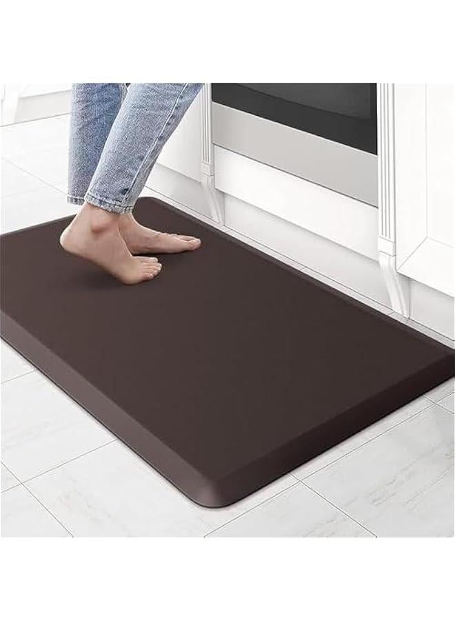 هوكور سجاد مطبخ سميك، سجاد مطبخ مبطن مضاد للاجهاد للارضية، سجادة مطبخ مضادة للانزلاق وقابلة للغسل، سجادة مكتب قائمة مقاومة للماء، سجاد ارضية مريح للمنزل والمطبخ والمكتب (بني، 17.3 انش × 28 انش) - Image 1