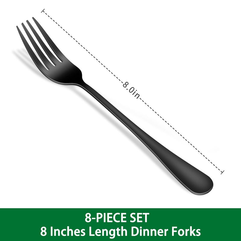 Dehov Black Dinner Forks Set, 8-Piece 8 Inches Food-Grade Stainless Steel Silverware Forks,Dishwasher Safe Cutlery Fork, Metal Black Table Fork For Home,Party or Events - Image 2
