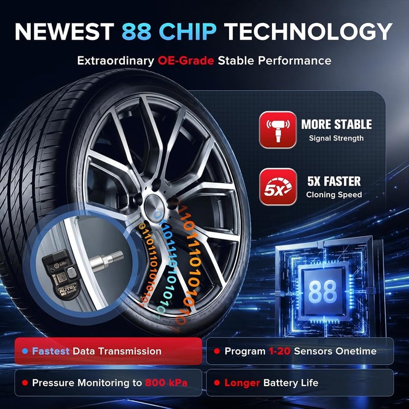 أوتل مستشعر Autel TPMS MX-Sensor، بترددين 315MHz و433MHz، مخصص لاستبدال مستشعرات ضغط الإطارات في جميع أنواع السيارات، مطابق تمامًا للمستشعر الأصلي، قابل للتقليد بنسبة 100%، يحتوي على صمام معدني ويتم تركيبه بالضغط، عدد القطعة واحدة. - Image 3