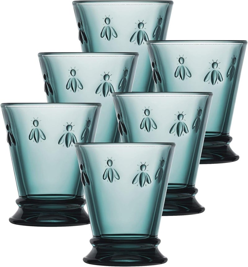 La Rochère Embossed Napoleon Bee Blue Tumblers - Set of 6, 9 oz Glassware - Image 1