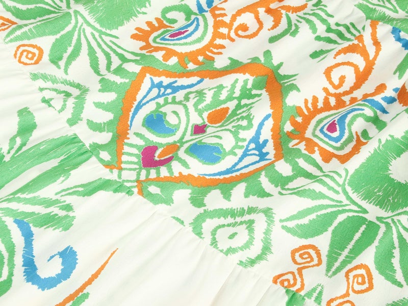 miduo Womens 2026 Spring Casual Dress V Neck 3/4 Sleeve Tribal Printed Pleated Babydoll Beach Party Dresses Light GreenXL - Image 5