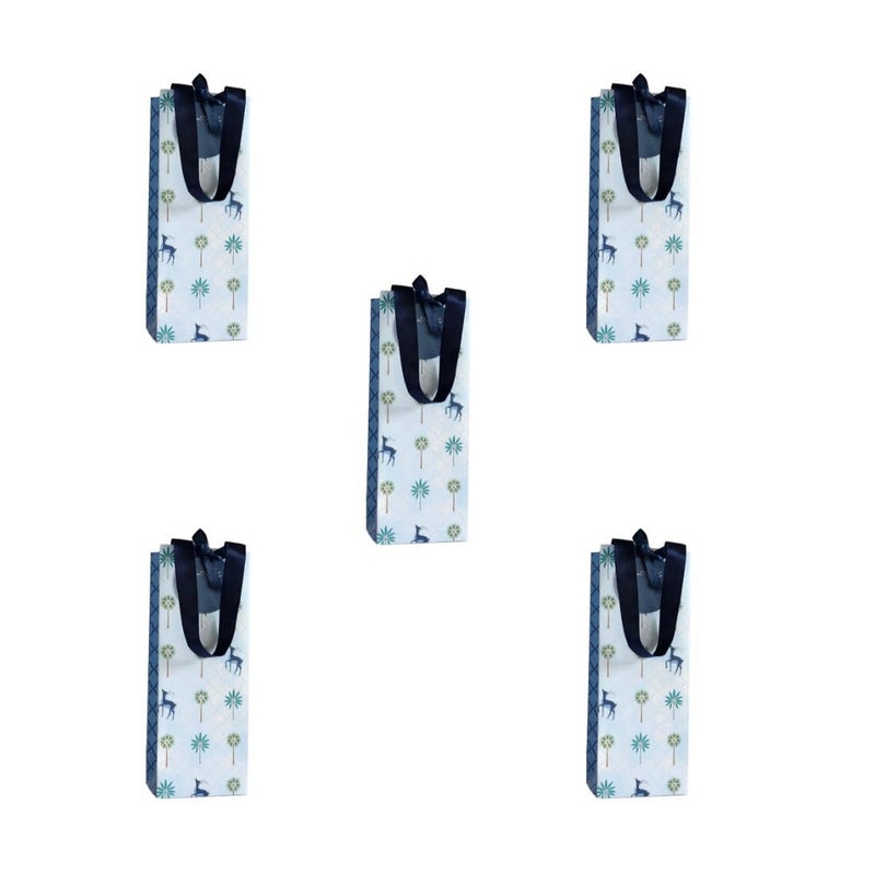 Lotus Trunk Luxe Deer Motif Wine Bags for Gifting Birthday New Year Anniversary and Holiday Presents Color Blue Pack of 5  - Image 1