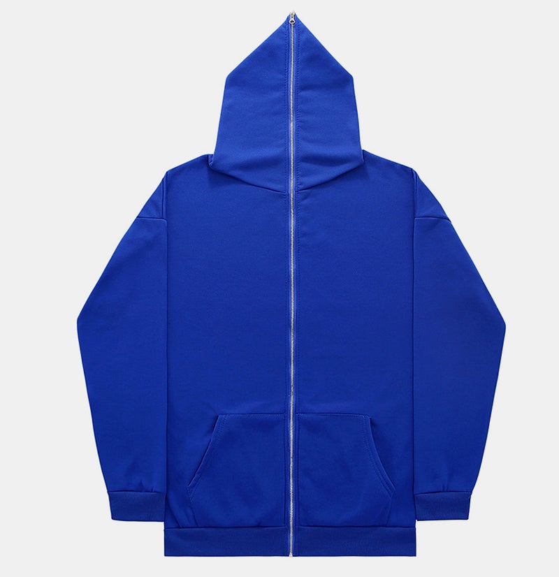 Generic Solid color cross-border sweater supply full zipper hoodie mens blank cardigan zipper hoodie sweater spot Royal Blue