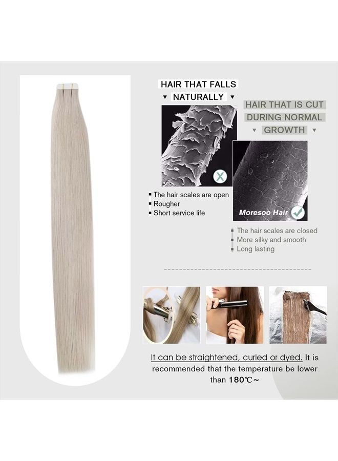 Moresoo Tape in Blonde Hair Extensions Human Hair Tape in Remy Extensions White Blonde Tape in Real Human Hair Extensions Invisible Tape in Extensions Real Hair 14 Inch #60A 20pcs 40g - Image 5