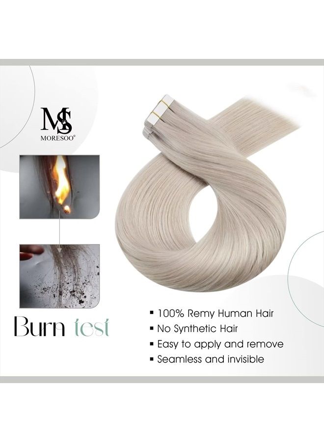 Moresoo Tape in Blonde Hair Extensions Human Hair Tape in Remy Extensions White Blonde Tape in Real Human Hair Extensions Invisible Tape in Extensions Real Hair 14 Inch #60A 20pcs 40g - Image 2