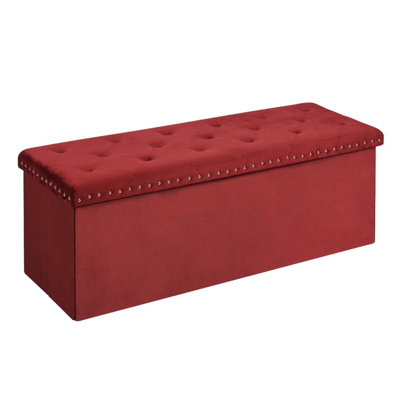 B FSOBEIIALEO Luxury Velvet Fabric Storage Ottoman Bench, Extra Large 140L Toy Chest Storage Boxes Footrest Bench for Bedroom, 43 Inches Red - Image 1
