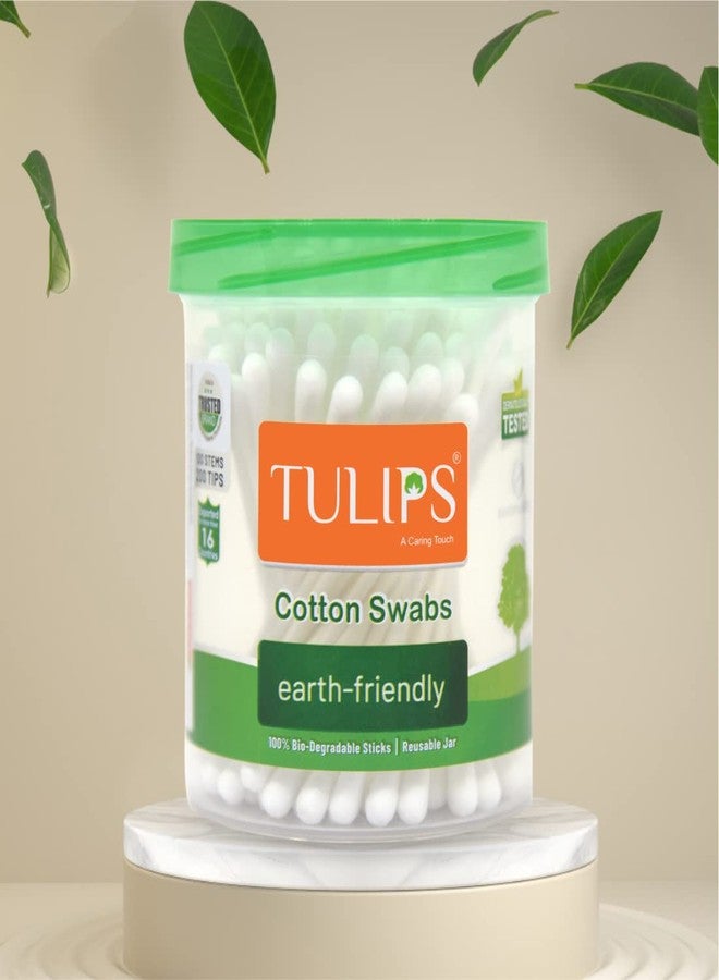 TULIPS Cotton Ear Buds/Swabs (pack of 5) With White PAPER Sticks, (100/200 tips) in a Jar - Image 2