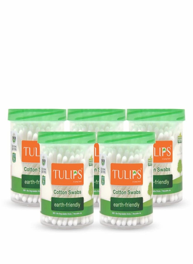 TULIPS Cotton Ear Buds/Swabs (pack of 5) With White PAPER Sticks, (100/200 tips) in a Jar - Image 1
