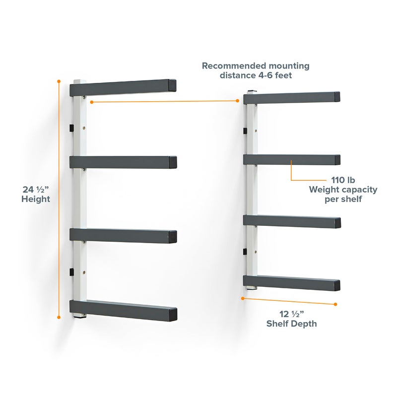 BORA Wood Organizer and Lumber Storage Metal Rack with 4-level Wall Mount - Indoor and Outdoor Use, White & Gray - PBR-0420 - Image 2