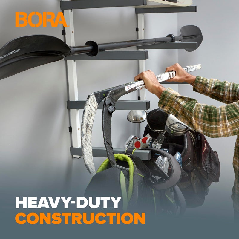 BORA Wood Organizer and Lumber Storage Metal Rack with 4-level Wall Mount - Indoor and Outdoor Use, White & Gray - PBR-0420 - Image 4