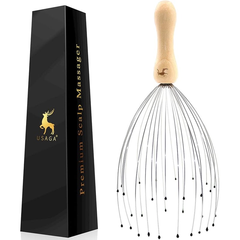 USAGA 32 Fingers Head Massager, Head Scratcher Scalp Massager, Stocking Stuffers Gift for Scalp Body Relaxing Wood Handle (1 Pack) - Image 1