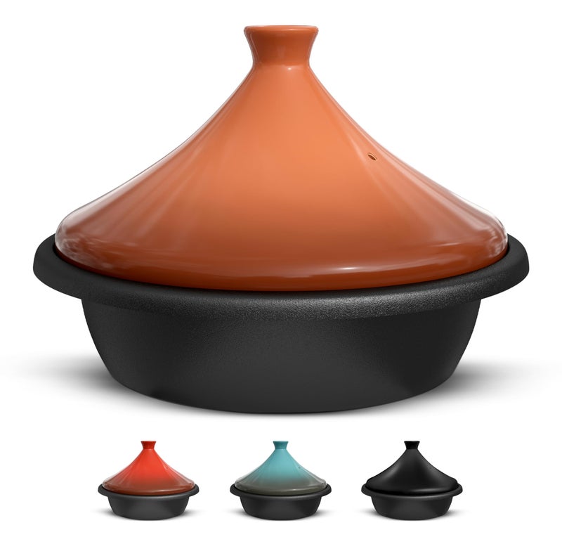 Kook KooK Moroccan Tagine Enameled Cast Iron Cooking Pot Tajine with Ceramic ConeShaped Closed Lid 33 QT Terracotta 