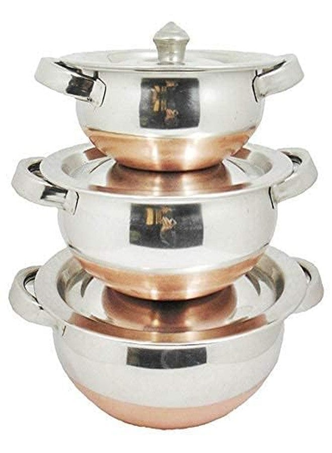 Damurhu Stainless Steel Copper Bottom Multipurpose Cook & Serve Handi with Lid Size - 1,2,3 - Image 1
