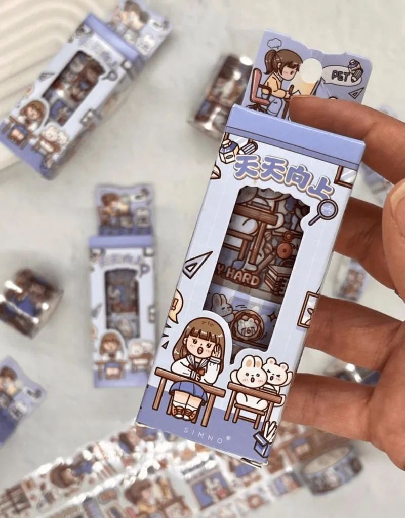 Kağıt Gemi Dükkan Paper Ship Shop Cute Girl and Rabbit Blue 3-Piece Washi Tape Set / Washi Tape / Bullet Journal / Scrapbook