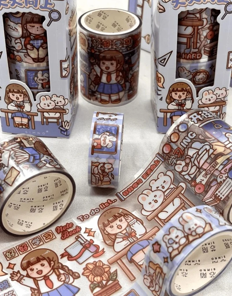 Kağıt Gemi Dükkan Paper Ship Shop Cute Girl and Rabbit Blue 3-Piece Washi Tape Set / Washi Tape / Bullet Journal / Scrapbook
