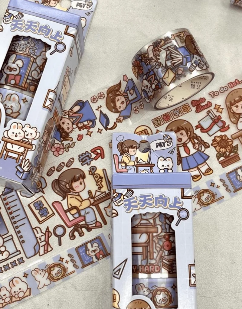 Kağıt Gemi Dükkan Paper Ship Shop Cute Girl and Rabbit Blue 3-Piece Washi Tape Set / Washi Tape / Bullet Journal / Scrapbook