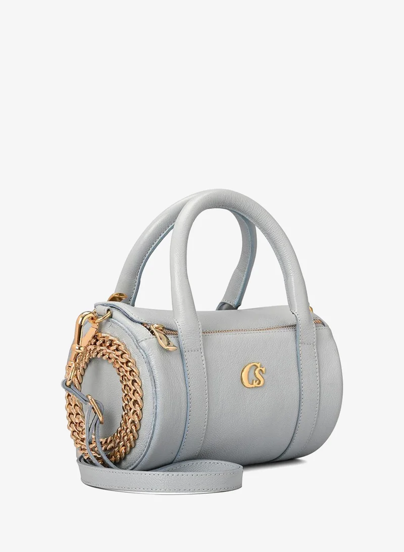 Sky Blue Leather Cylindrical Bag