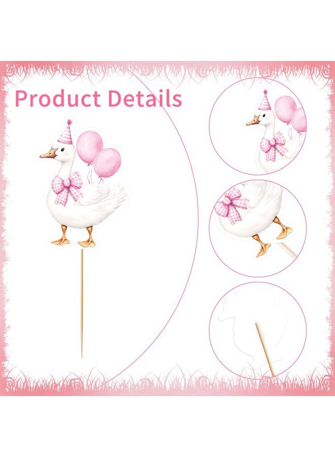 EoBeCy 36 Pcs One Funny Goose Birthday Decor for Girls, Cute Pink Goose Themed Cupcake Toppers, Fun Farm Animal Birthday Baby Shower Gender Reveal Party Supplies (9 Designs) - Image 4
