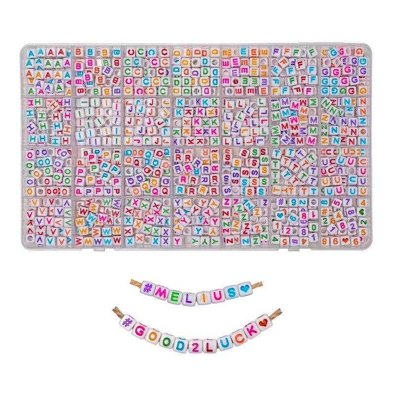 MELIUS Acrylic Square Letter Beads, 1120Pcs 6x6mm in Alphabetical Order A-Z Colorful Letter Beads with Numbers Beads for Jewelry Making, DIY Bracelets, Key Chains (6x6mm, Multicolored) - Image 1