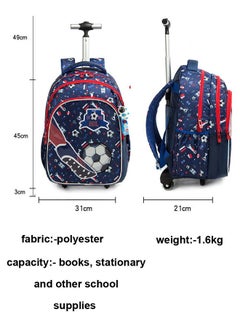 ZCM-HAPPY Rolling Backpack Wheeled Kids Backpack with Lunch Bag and Pencil Case for Boys and Girls,School Kids Rolling Backpack for With Wheels Trolley Wheeled Backpacks (football)  - Image 2