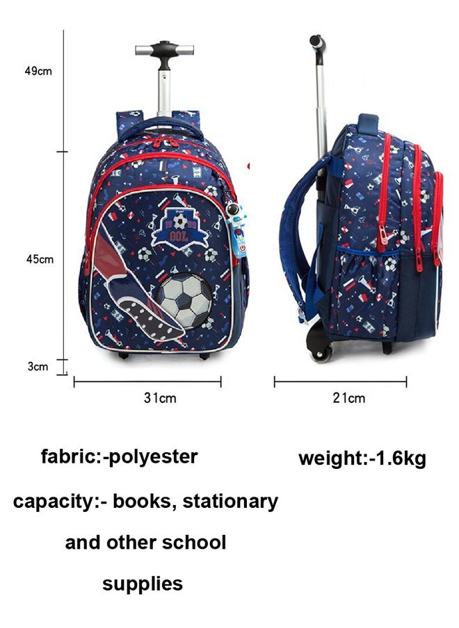 ZCM-HAPPY Rolling Backpack Wheeled Kids Backpack with Lunch Bag and Pencil Case for Boys and Girls,School Kids Rolling Backpack for With Wheels Trolley Wheeled Backpacks (football)  - Image 2