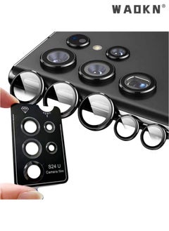WAOKN Camera Lens Glass Protector With Ring For Samsung Galaxy S24 Ultra Scratch-Resistant Ultra-Thin Tempered Glass with Aluminum Edge Scratch-Resistant Ultra-Thin Tempered Glass with Aluminum Edge, Black  - Image 1
