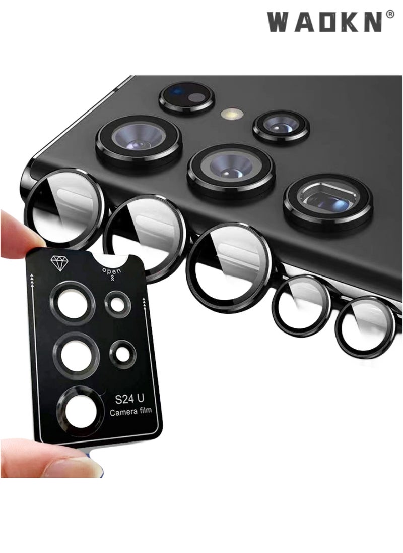 WAOKN Camera Lens Glass Protector With Ring For Samsung Galaxy S24 Ultra Scratch-Resistant Ultra-Thin Tempered Glass with Aluminum Edge Scratch-Resistant Ultra-Thin Tempered Glass with Aluminum Edge, Black  - Image 1