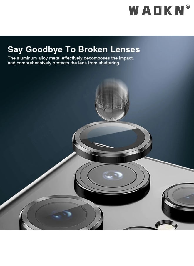 WAOKN Camera Lens Glass Protector With Ring For Samsung Galaxy S24 Ultra Scratch-Resistant Ultra-Thin Tempered Glass with Aluminum Edge Scratch-Resistant Ultra-Thin Tempered Glass with Aluminum Edge, Black  - Image 4