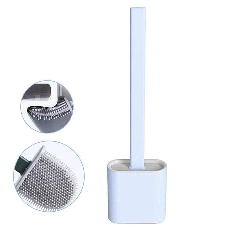 Grito Soft Silicone Bristle Toilet Brush with Slim Holder Flex Antidrip Set NoSlip Long Handle with Holding Stickers Multicolour - Image 5