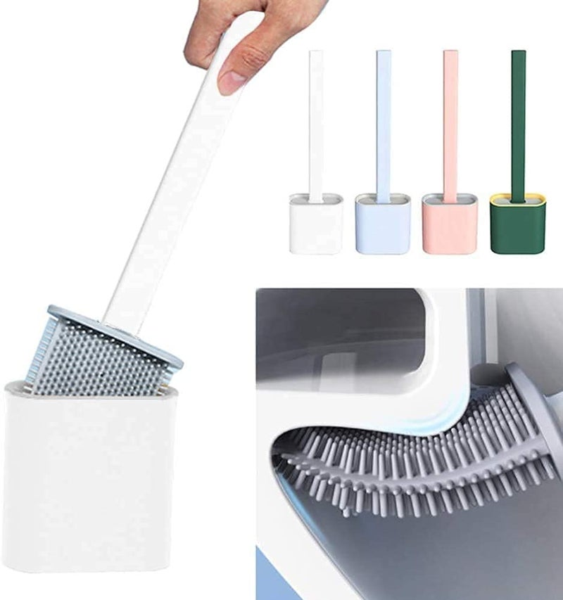 Grito Soft Silicone Bristle Toilet Brush with Slim Holder Flex Antidrip Set NoSlip Long Handle with Holding Stickers Multicolour - Image 2