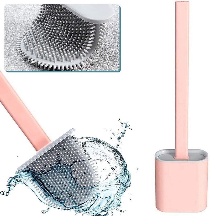 Grito Soft Silicone Bristle Toilet Brush with Slim Holder Flex Antidrip Set NoSlip Long Handle with Holding Stickers Multicolour - Image 1