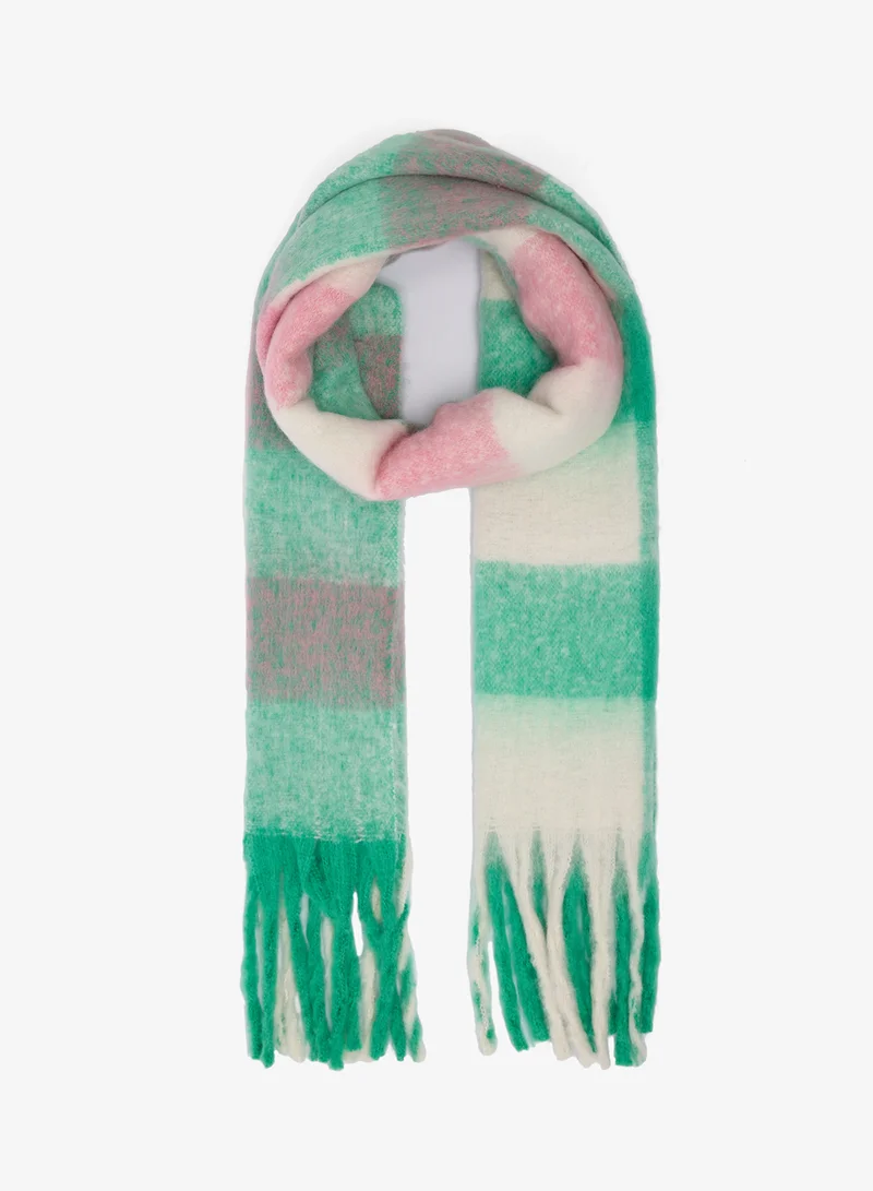 جينجر Soft Checkered Tassel Scarf