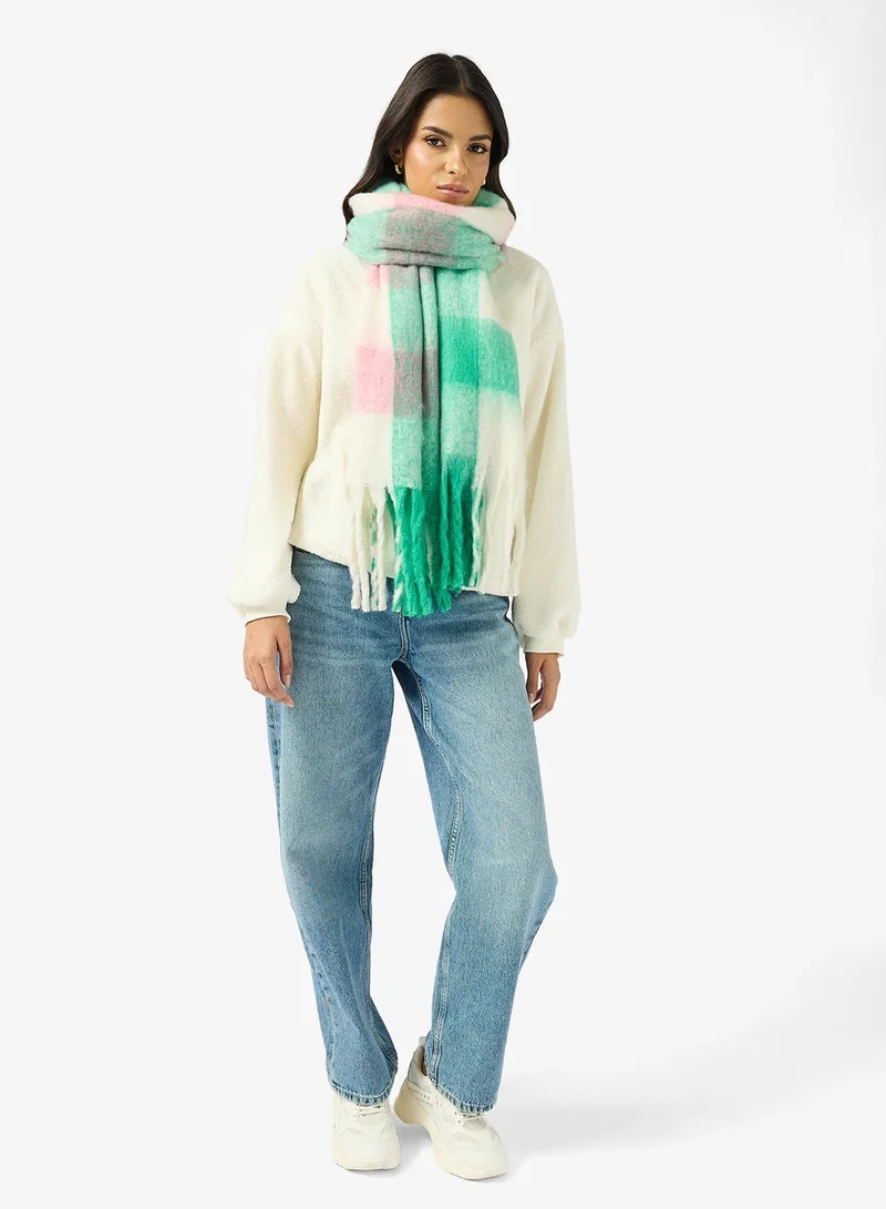 Ginger Soft Checkered Tassel Scarf
