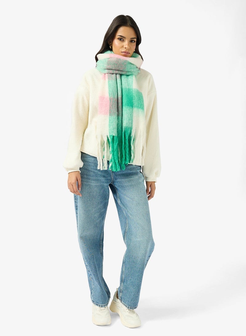 Ginger Soft Checkered Tassel Scarf - Image 1