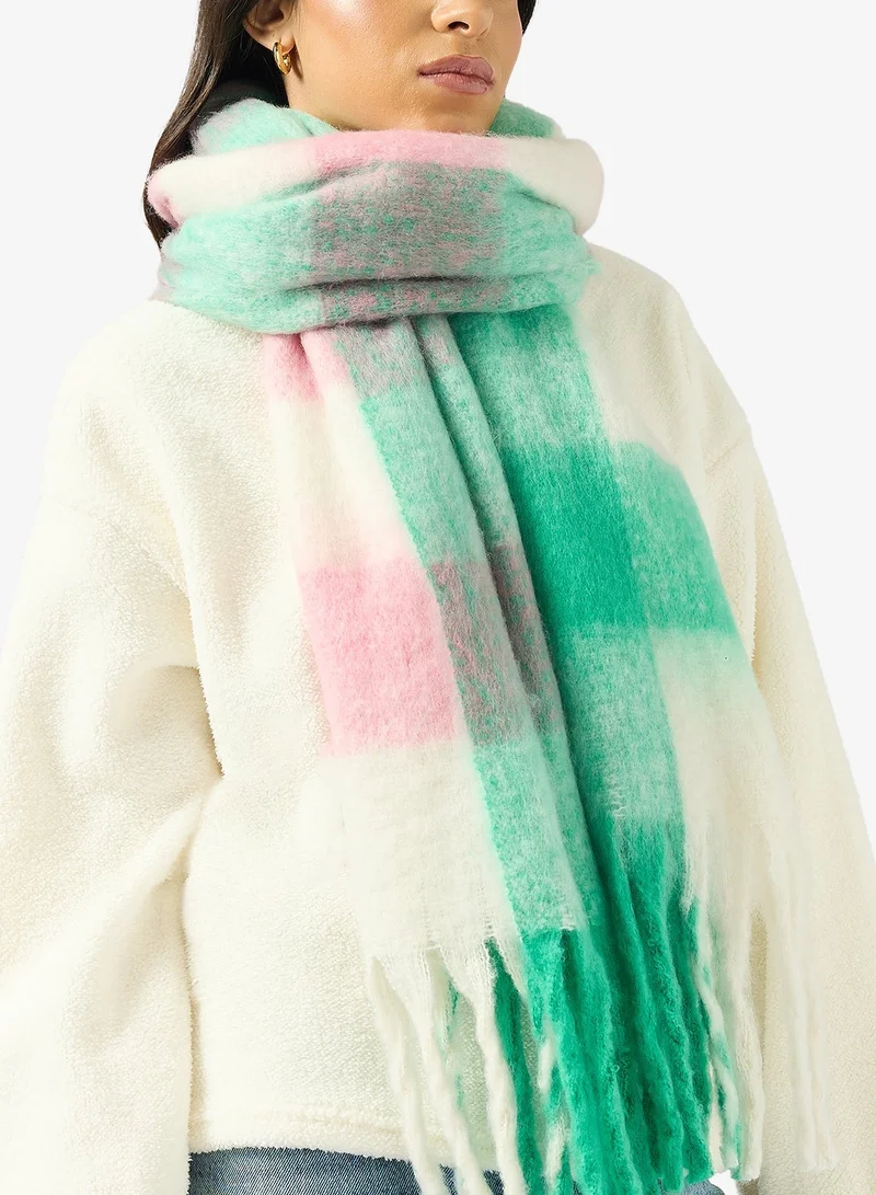 Ginger Soft Checkered Tassel Scarf
