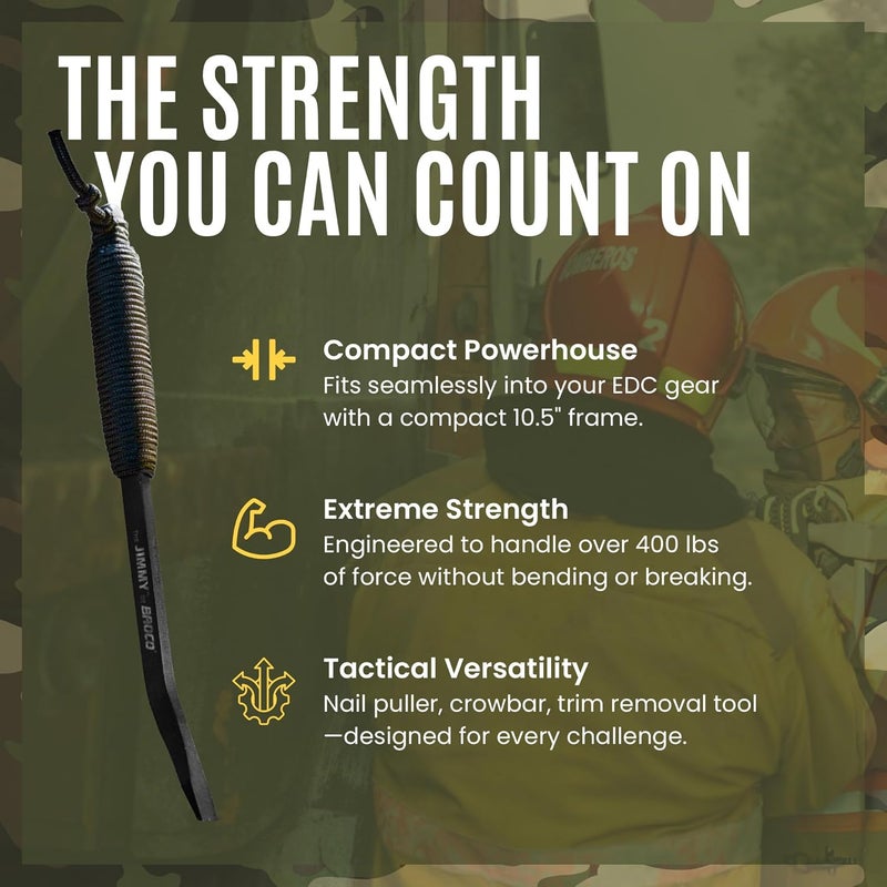 Broco Jimmy Tactical Pry Bar, EDC, Rescue & Breaching Tool, Durable Steel, Comfort Grip, Nail Puller Tool, Crowbar, 10.5inch Prybar - Image 3